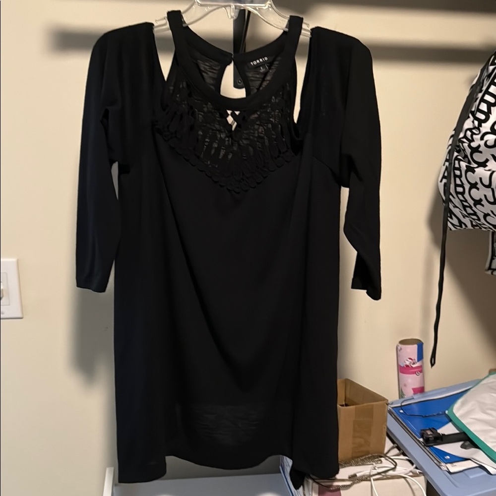 Torrid Black Lace Accent Cold Shoulder Top